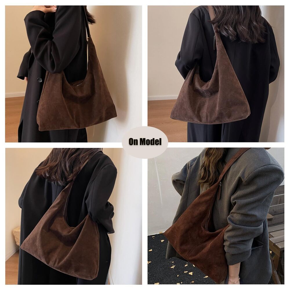 8185 Suede Tote Purse And Slouh Bag,Hobo Bags ,Slouchy Shoulder Bag, Purses - Picture 2 of 6